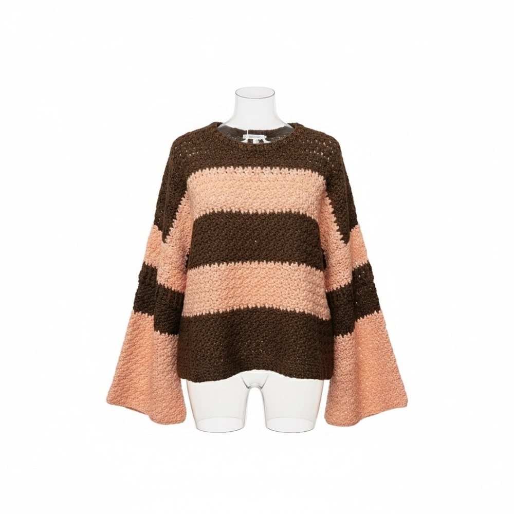 Handmade Striped Brown and Peach Women's Sweater